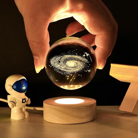 3d Galaxy Space Crystal Ball Night Light With Stand